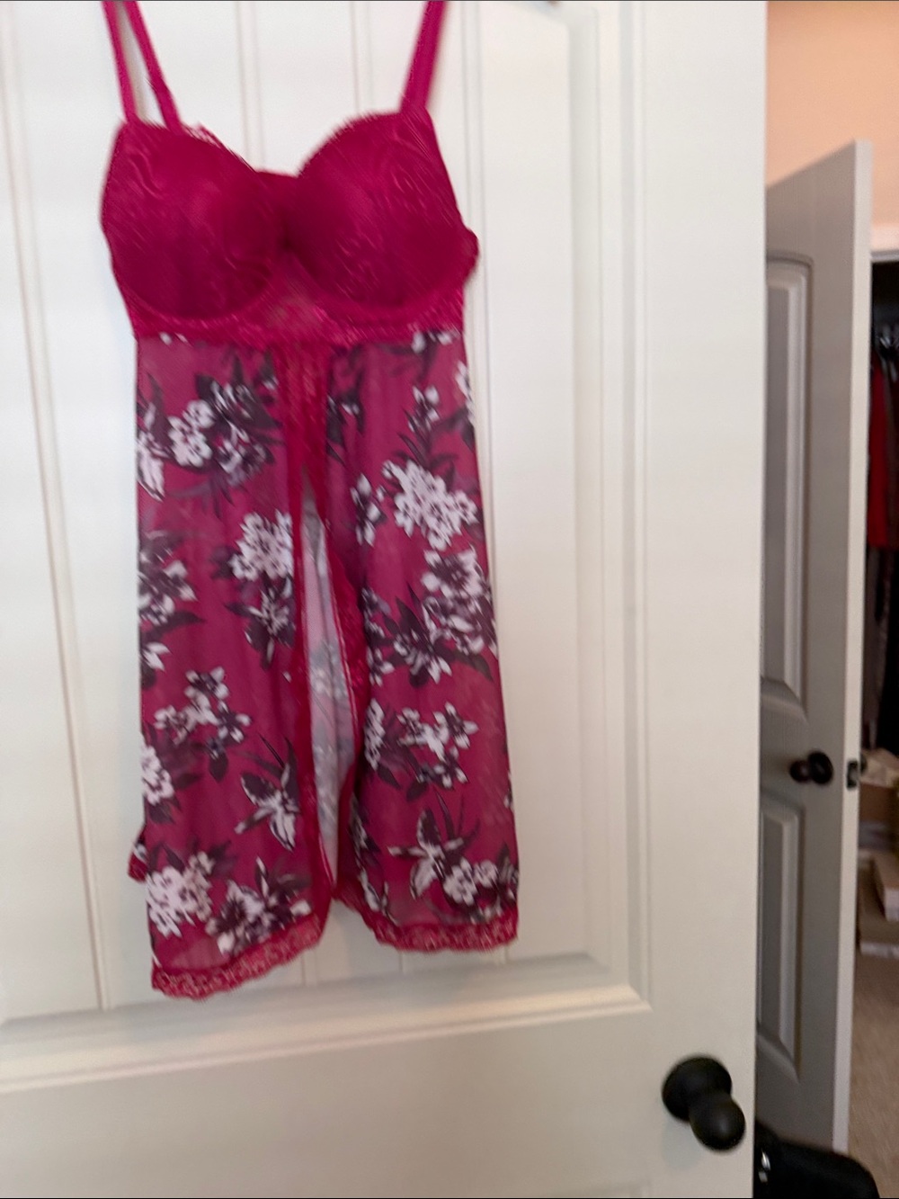Women's Magenta Floral Lace Babydoll Sleepwear - Unbranded